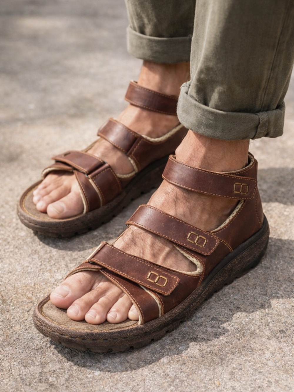 Born Custer Leather Sandals Brown Comfort Walking Adjustable Straps Size13/46